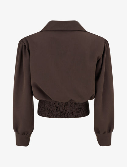 Blouse élastiquée à col à pied - Marron - 2