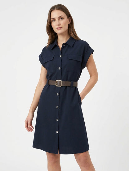 Robe chemise trapèze manches courtes - Marine