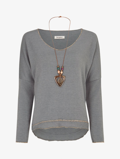 Pull fin à bords irisés - Gris foncé - 5