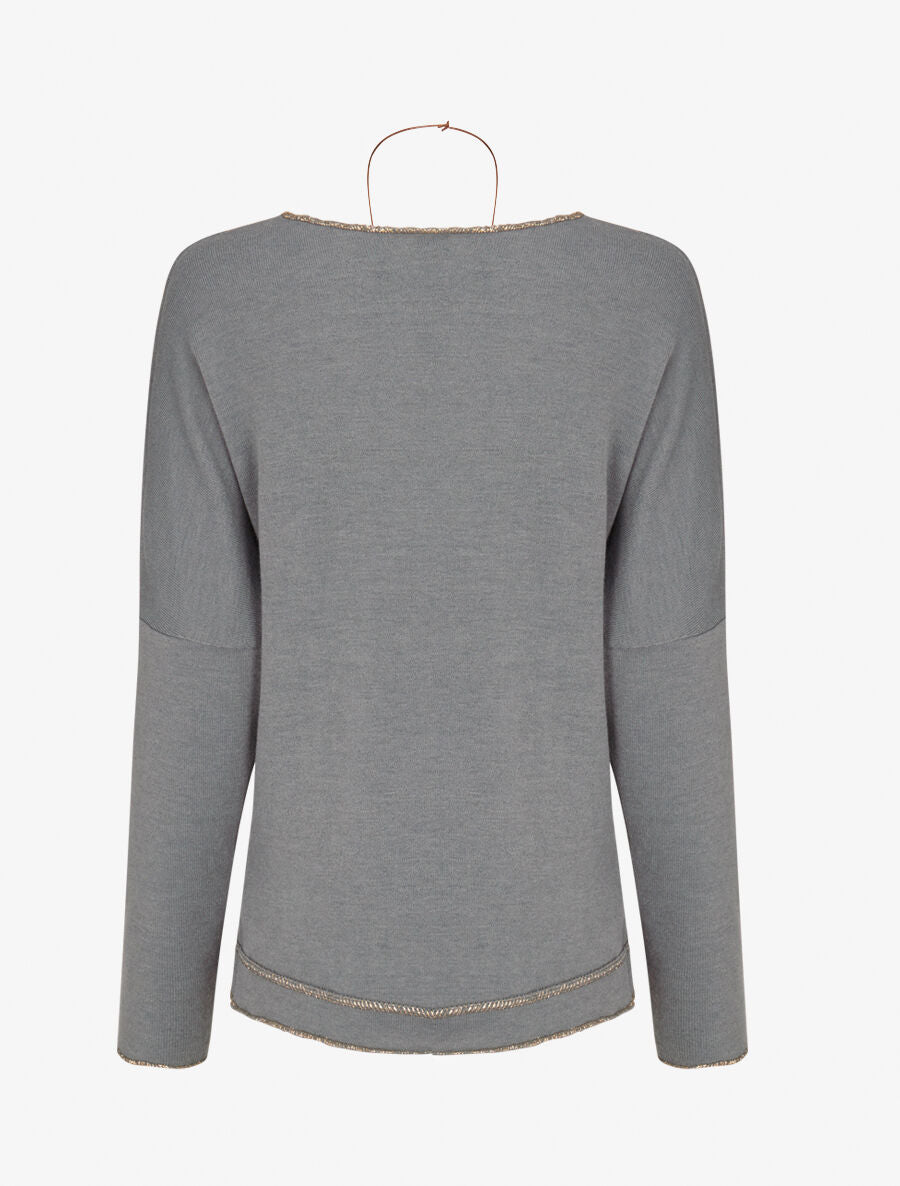 Pull fin à bords irisés - Gris foncé - 2