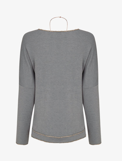 Pull fin à bords irisés - Gris foncé - 2