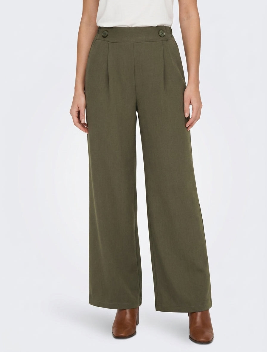 Pantalon uni à taille élastiquée - Kaki