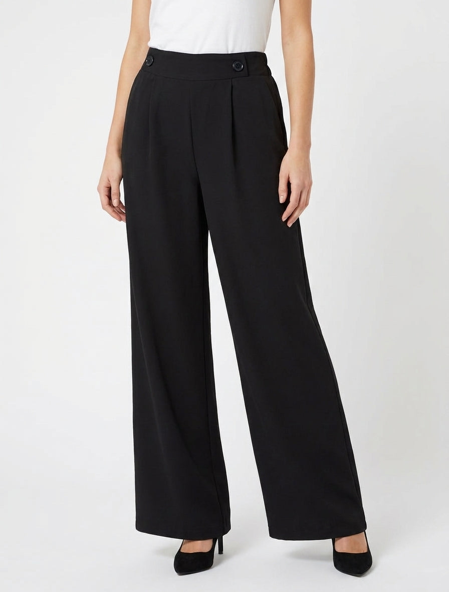 Pantalon uni à taille élastiquée - Noir
