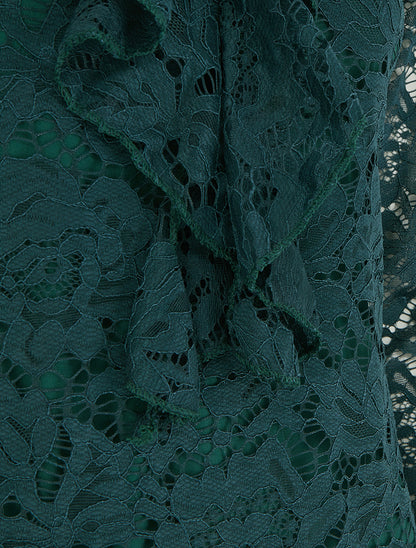 Top en dentelle à col V volanté - Vert foncé - 3