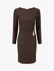 Robe mi-longue à bijou métal - Marron - 1