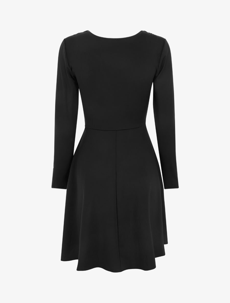 Robe patineuse manches longues à taille plissée - Noir - 2