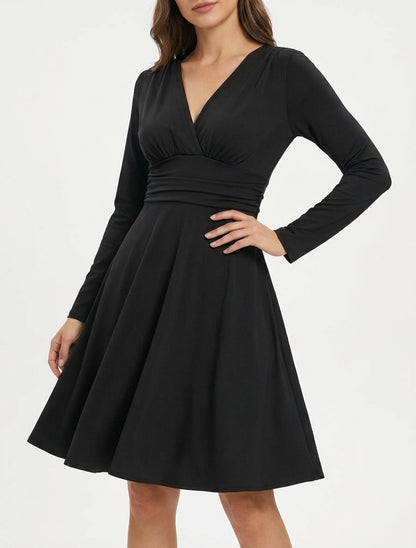 Robe patineuse manches longues à taille plissée - Noir