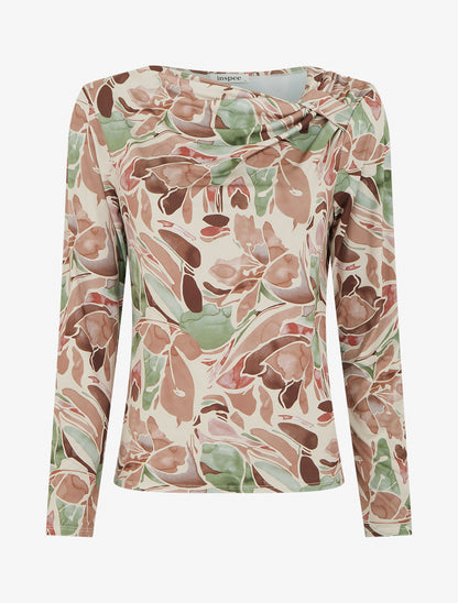 Top imprimé floral à manches longues - Beige - 1