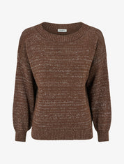 Pull ample en maille irisée à col rond - Marron - 1