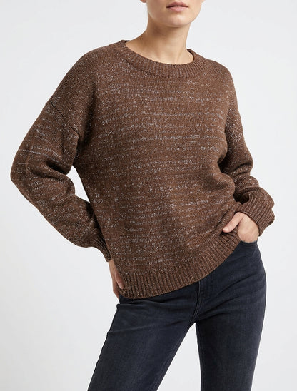 Pull ample en maille irisée à col rond - Marron
