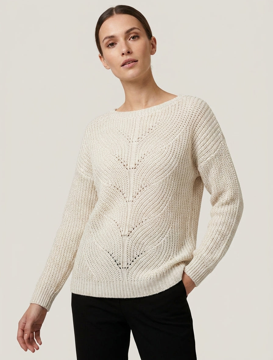 Pull droit en maille irisée à col bateau - Écru
