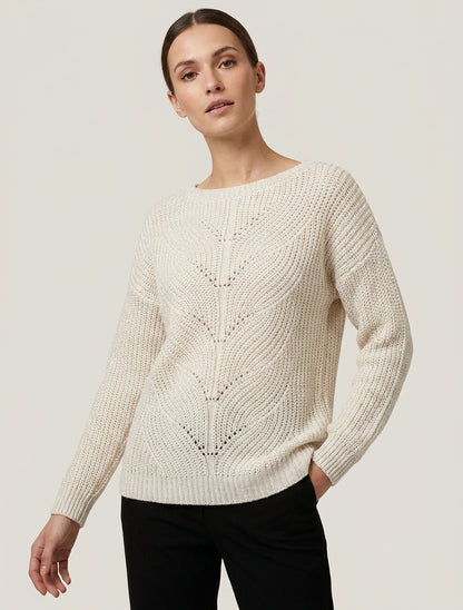 Pull droit en maille irisée à col bateau - Écru