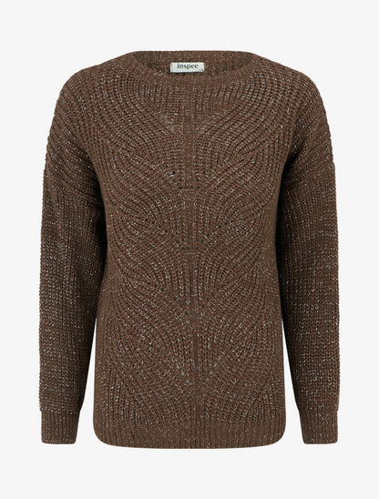 Pull droit en maille irisée à col bateau - Marron - 1