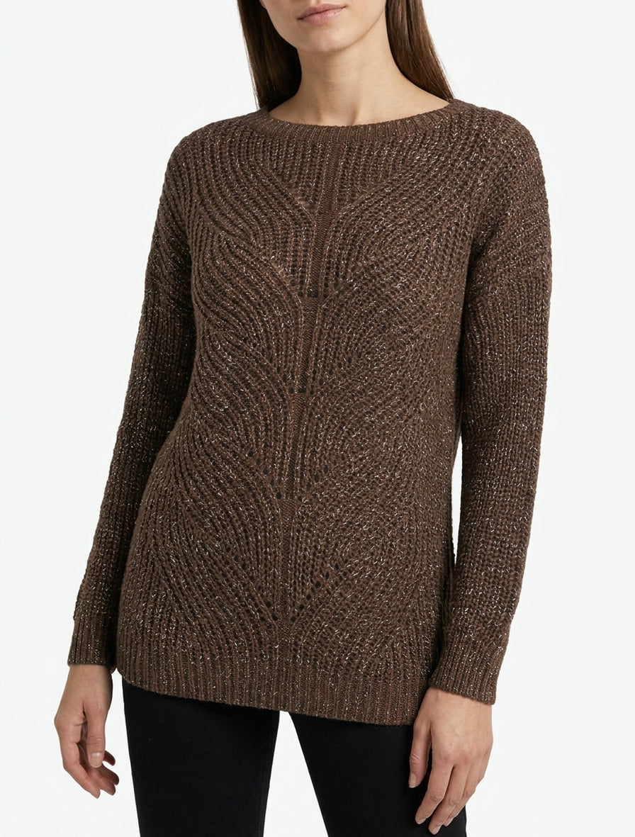 Pull droit en maille irisée à col bateau - Marron