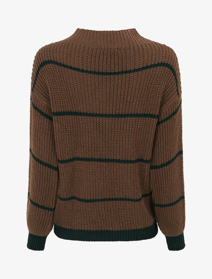 Pull droit à col montant et rayures - Marron - 2