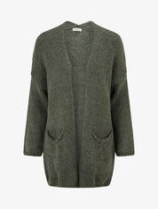 Gilet long ouvert en maille épaisse - Kaki - 1