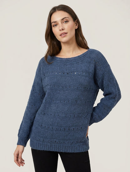 Pull ample à col bateau en maille fantaisie - Bleu