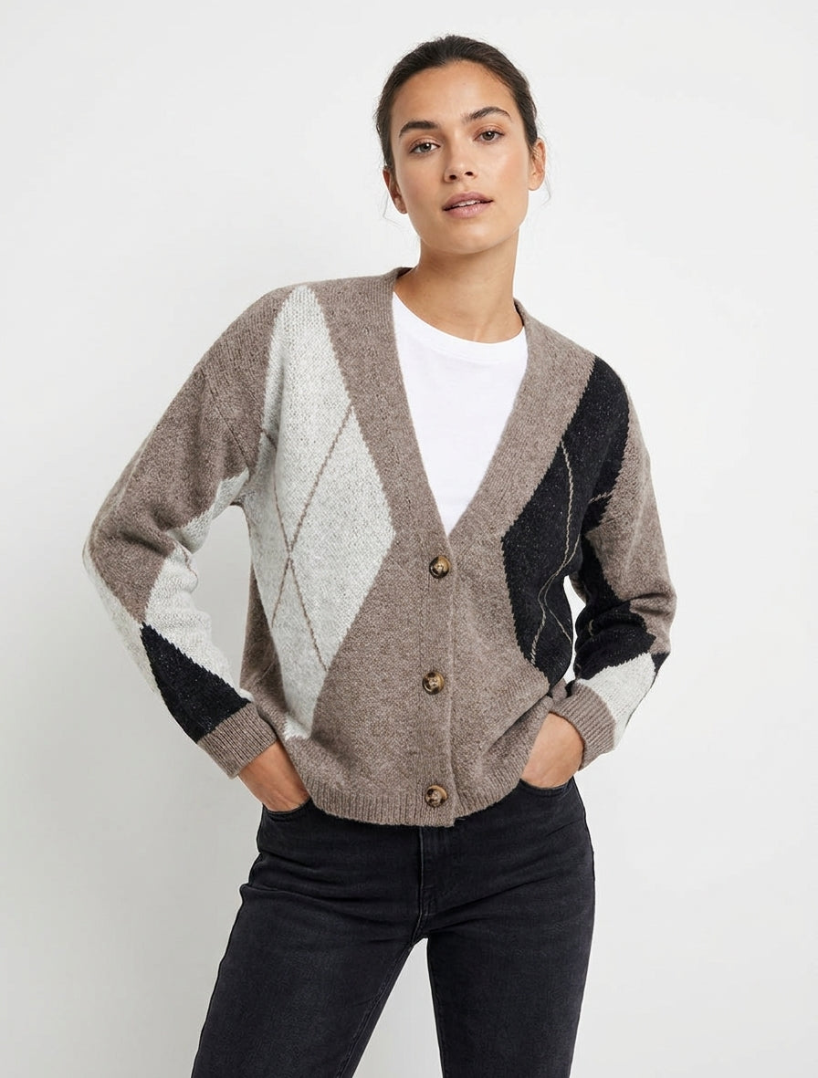 Gilet ample en maille jacquard - Taupe