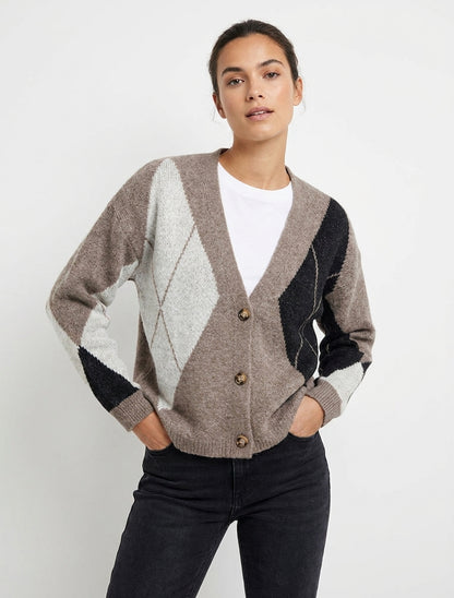 Gilet ample en maille jacquard - Taupe