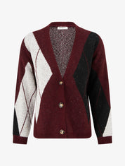 Gilet ample en maille jacquard - Lie de vin - 1