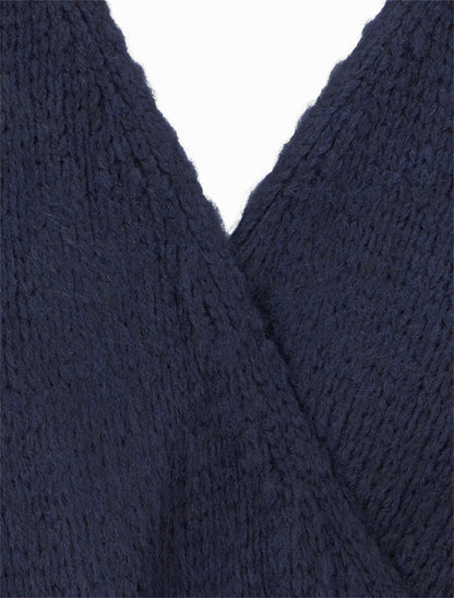 Gilet mi-long ceinturé coupe ample - Marine - 3