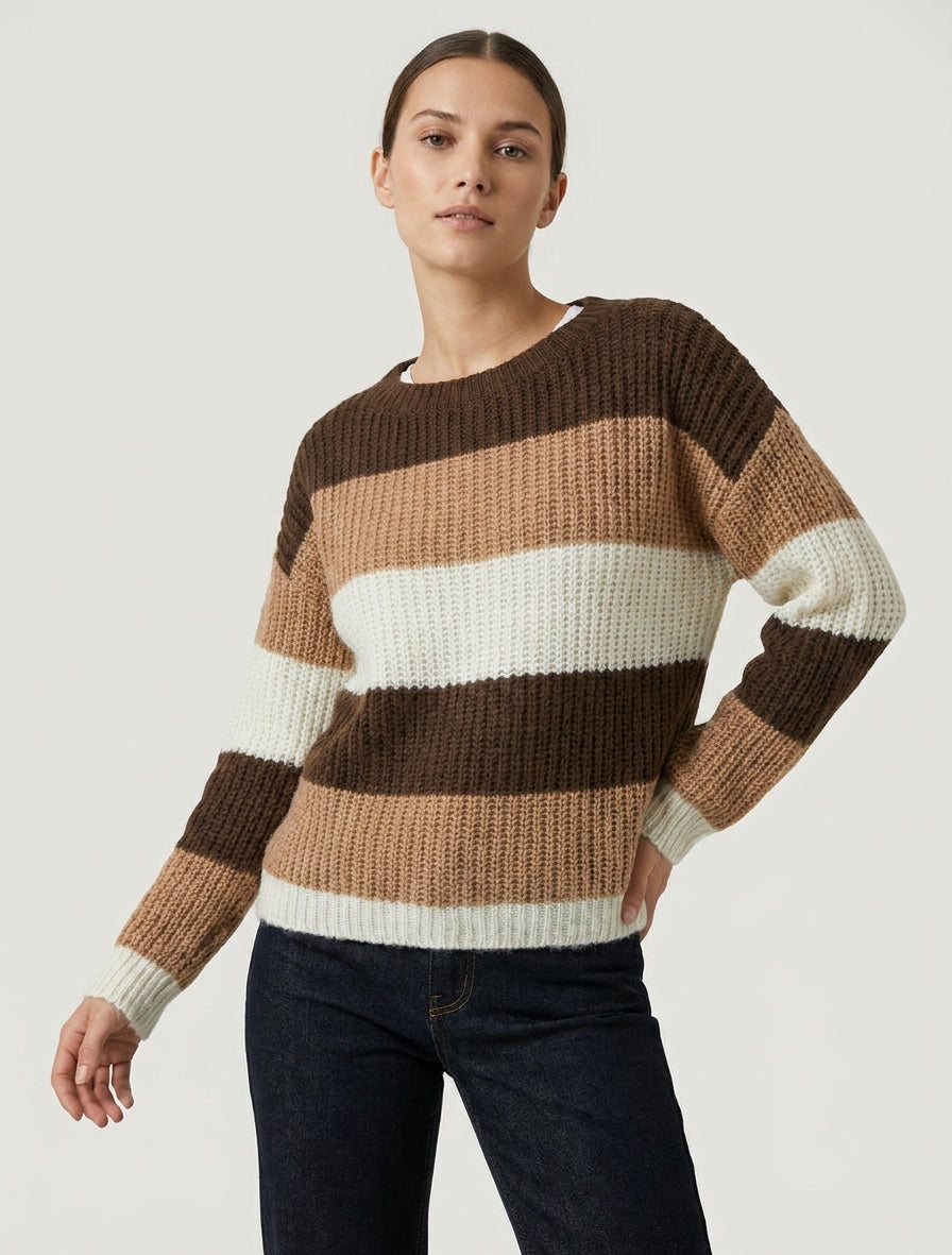 Pull à rayures coupe droite - Marron