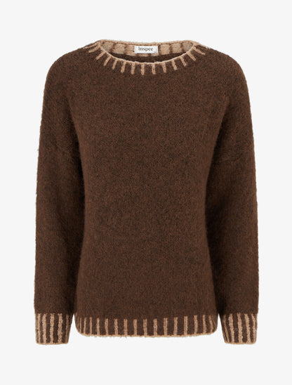 Pull en laine mélangée à bords contrastant - Marron - 1