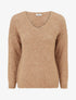 Pull coupe ample en laine mélangée à col V - Camel - 1