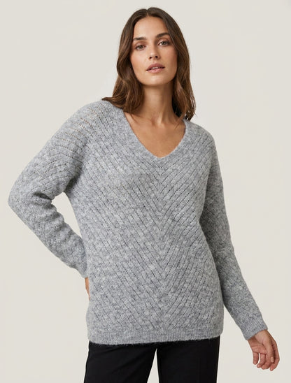Pull coupe ample en laine mélangée à col V - Gris