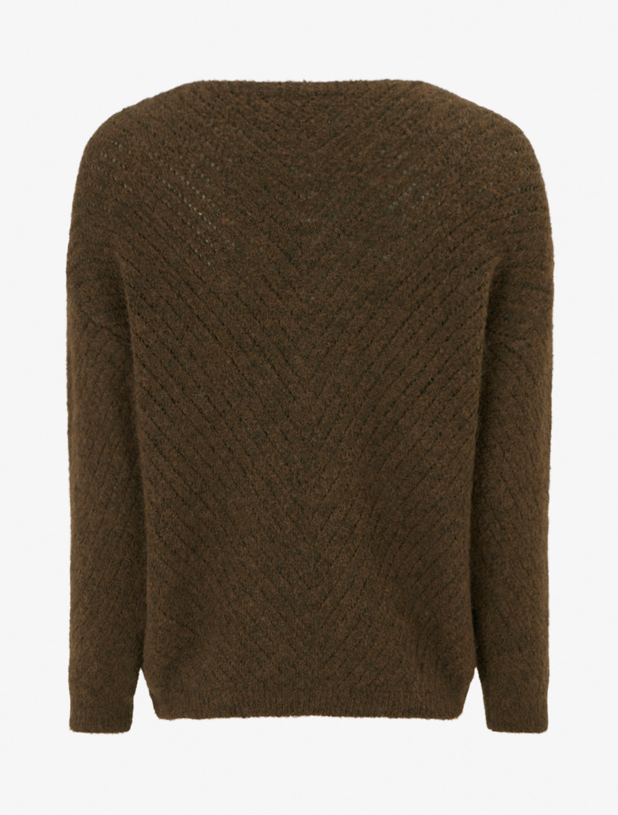 Pull coupe ample en laine mélangée à col V - Marron - 2