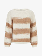 Pull ample en laine mélangée à rayures stylisées - Camel - 1