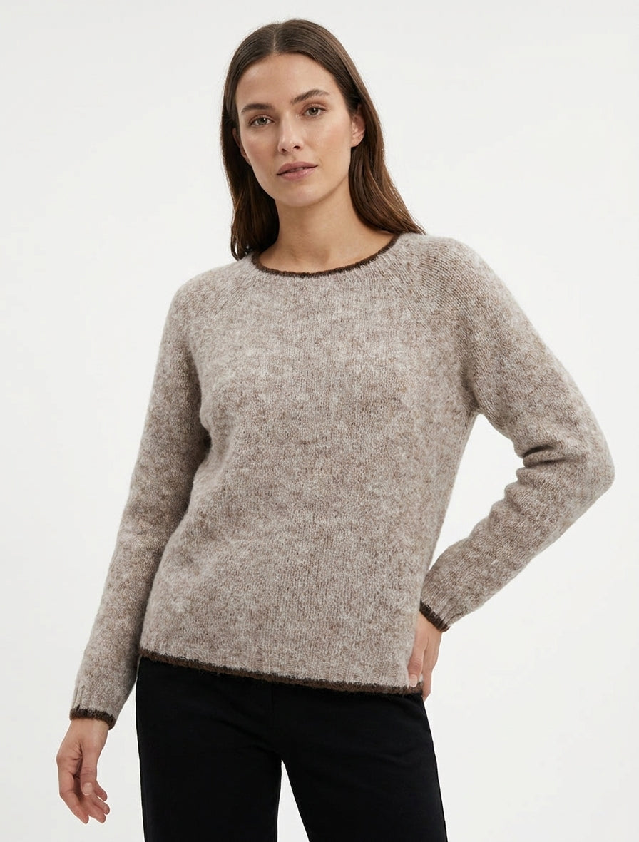 Pull en laine mélangée à liseré contrastant - Taupe