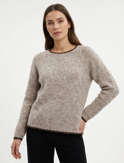 Pull en laine mélangée à liseré contrastant - Taupe