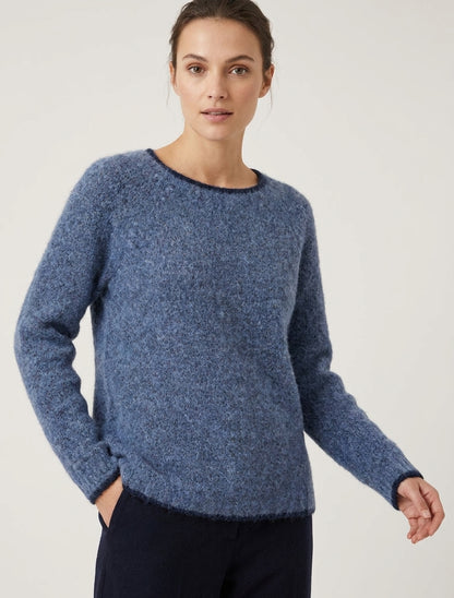 Pull en laine mélangée à liseré contrastant - Bleu