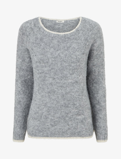 Pull en laine mélangée à liseré contrastant - Gris - 1