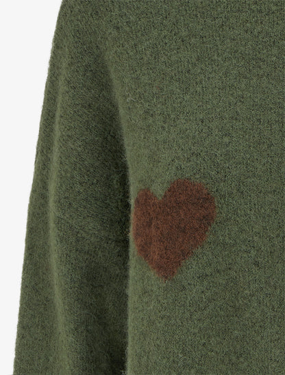 Pull en laine mélangée à motif coeur - Kaki - 3