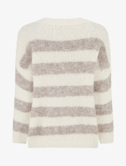 Pull ample à rayures en laine mélangée - Taupe - 2