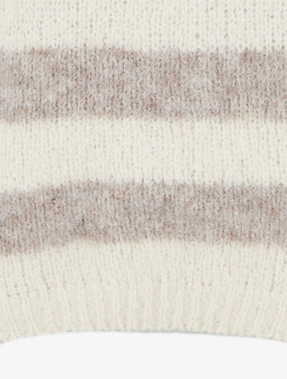 Pull ample à rayures en laine mélangée - Taupe - 3