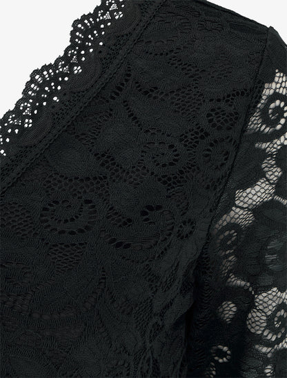 Top en dentelle à col V - Noir - 3
