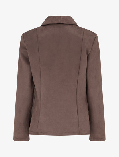 Veste en suédine droite à col châle - Marron - 2