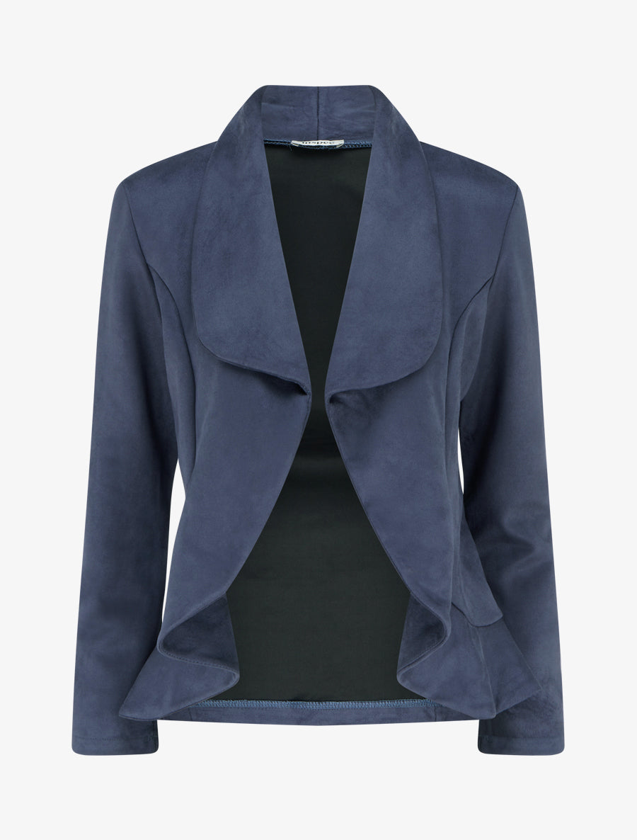 Veste en suédine droite à col châle - Marine - 1