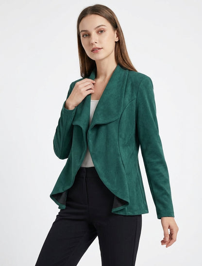 Veste en suédine droite à col châle - Vert foncé