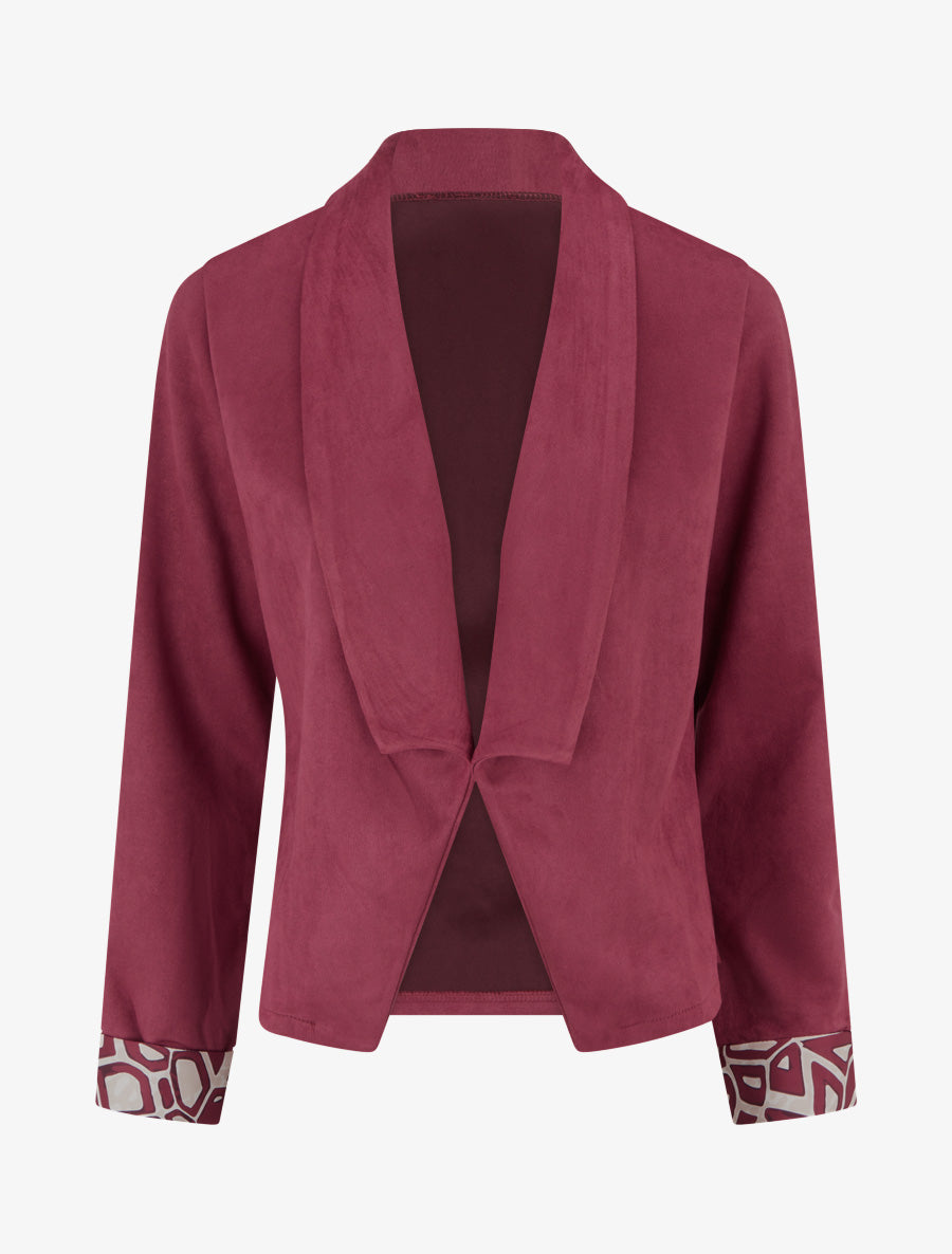Veste suédine poignets à revers imprimé - Lie de vin - 1