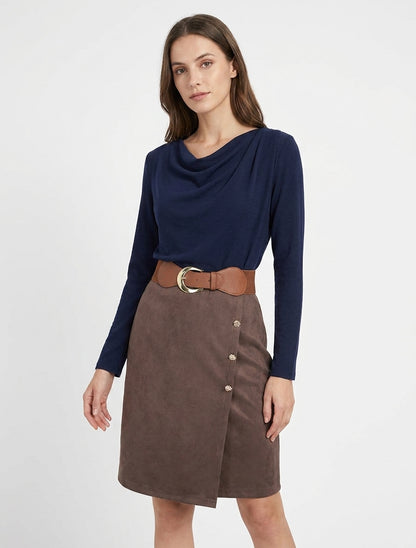 Robe bimatière droite style portefeuille - Marine