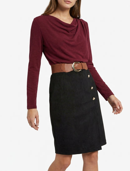 Robe bimatière droite style portefeuille - Lie de vin