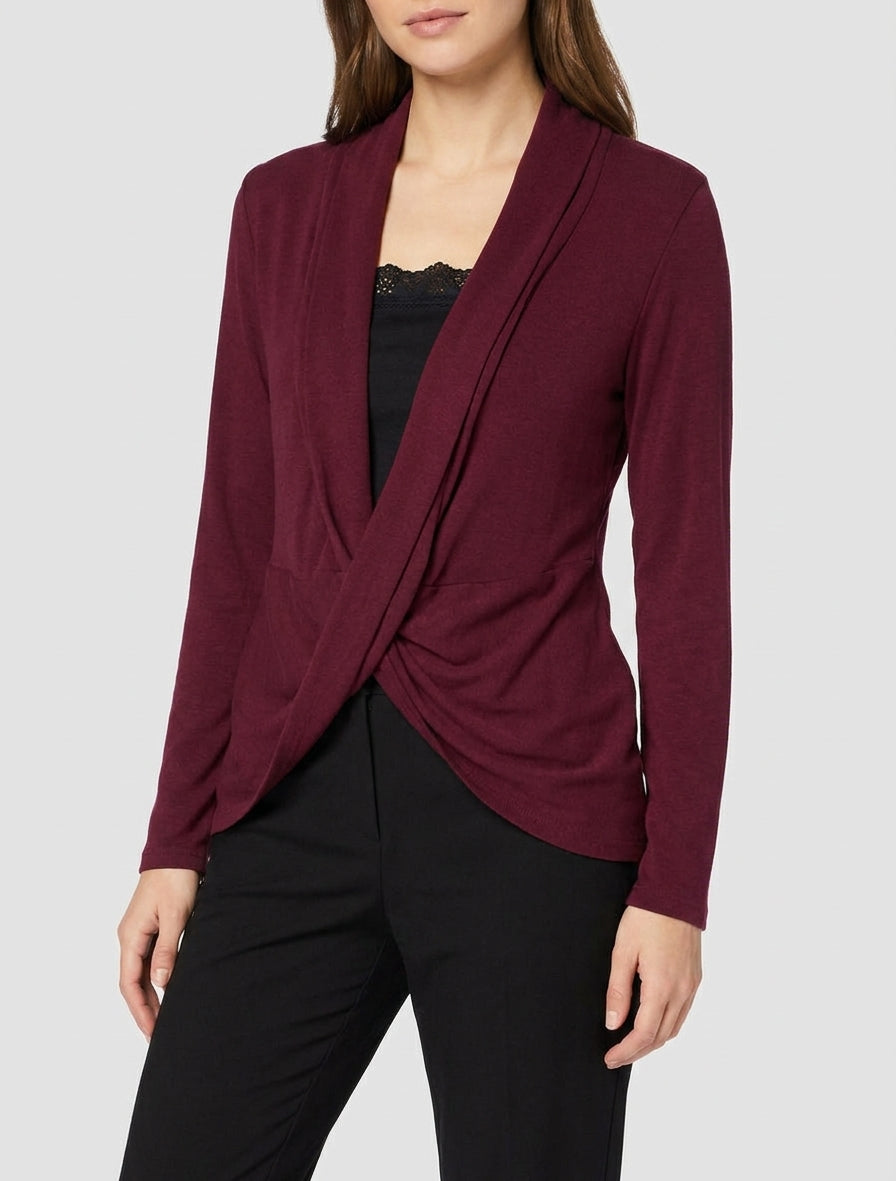 Pull style gilet effet torsader avec doublure à dentelle - Bordeaux/noir