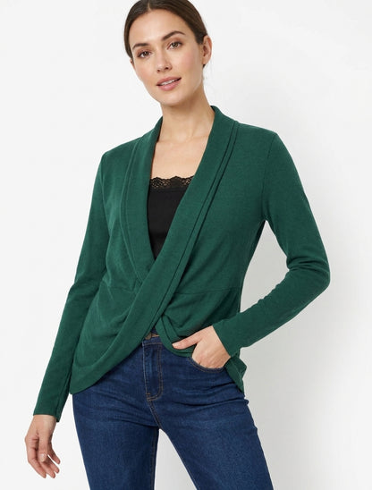 Pull style gilet effet torsader avec doublure à dentelle - Vert foncé/noir