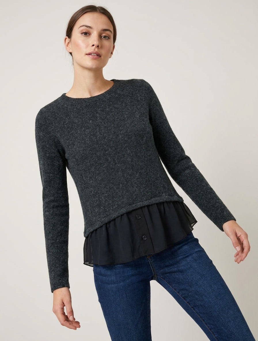 Pull droit duveteux à bord en voile - Gris foncé