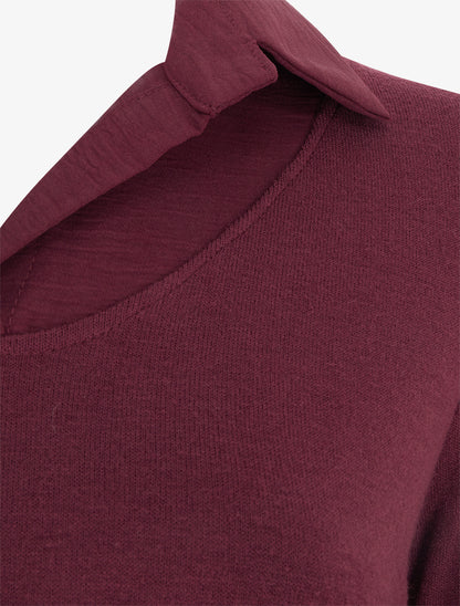 Pull fin coupe droite à col à pied - Lie de vin - 3