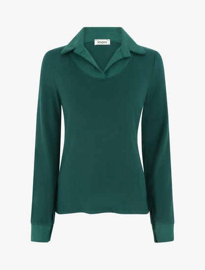 Pull fin coupe droite à col à pied - Vert foncé - 1